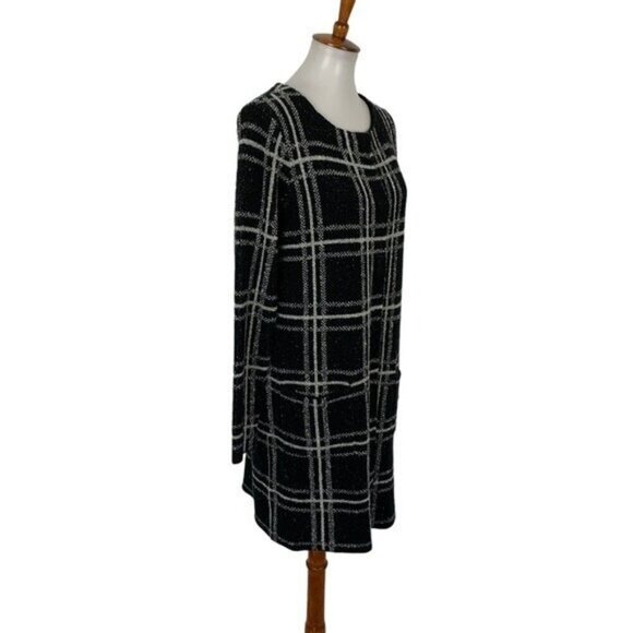 Sanctuary Medium Black White Plaid Cardigan Sweater Long Sleeve Soft Knit Snaps - Picture 2 of 5